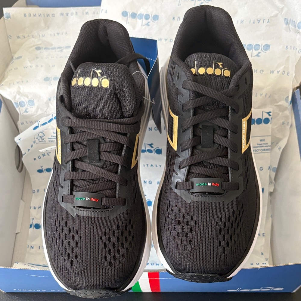 Diadora Black Sneakers with Gold Highlights